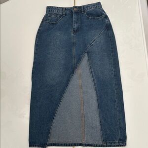 Like New Mayblanc Jean Denim Midi Skirt With Slit Size Medium